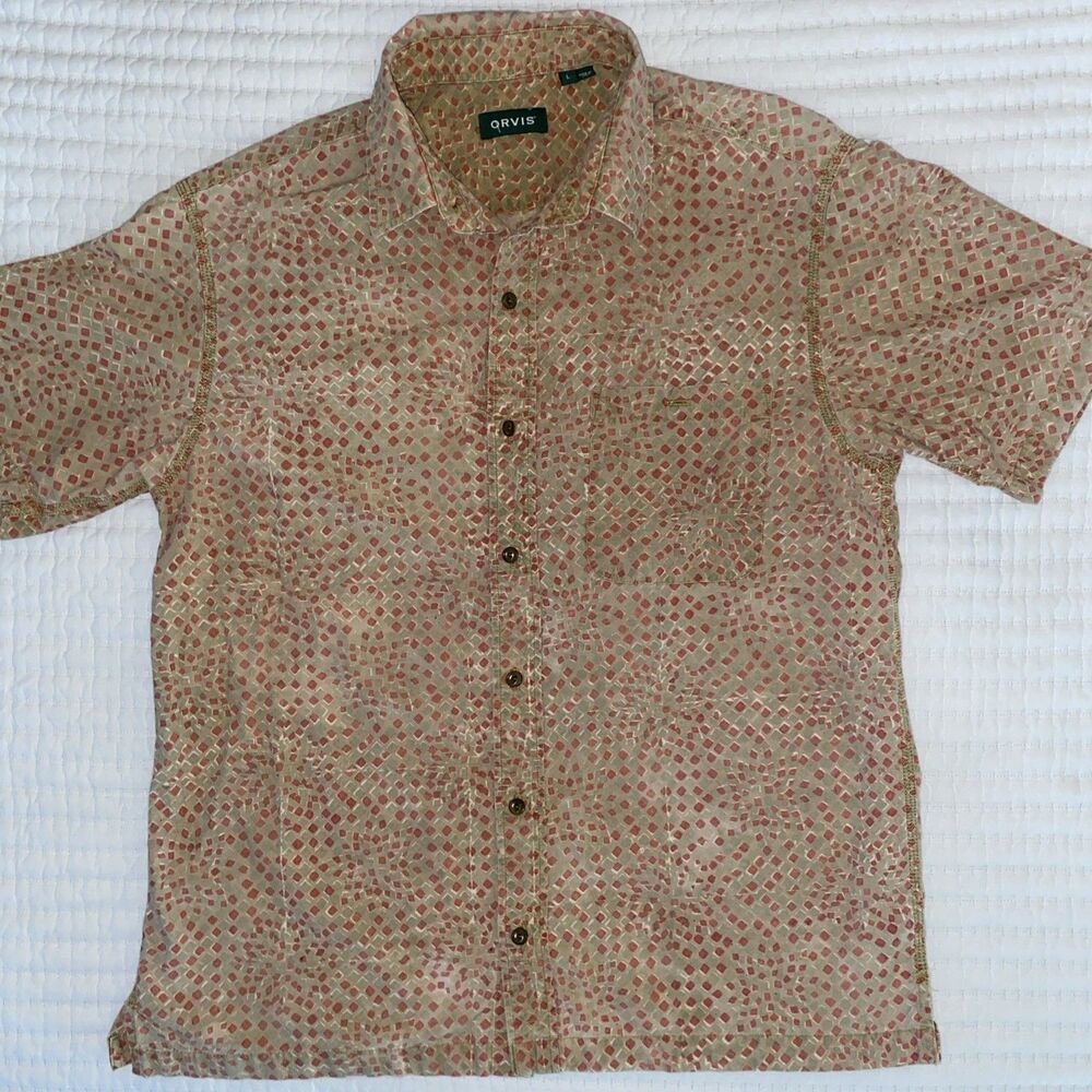 Orvis Short Sleeve Patchwork Shirt Men’s Large Multicolor Button Down